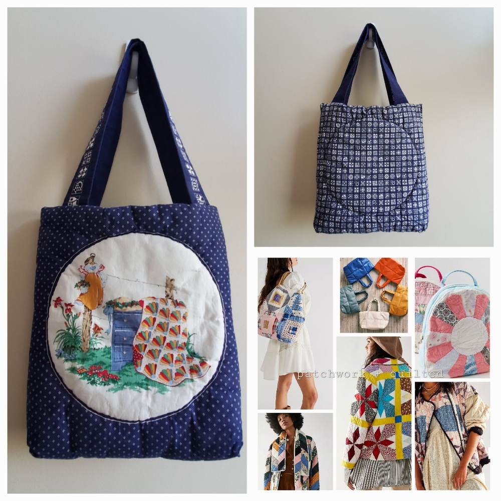 Vintage Handmade quilted patchwork handbag - reversable, unique design